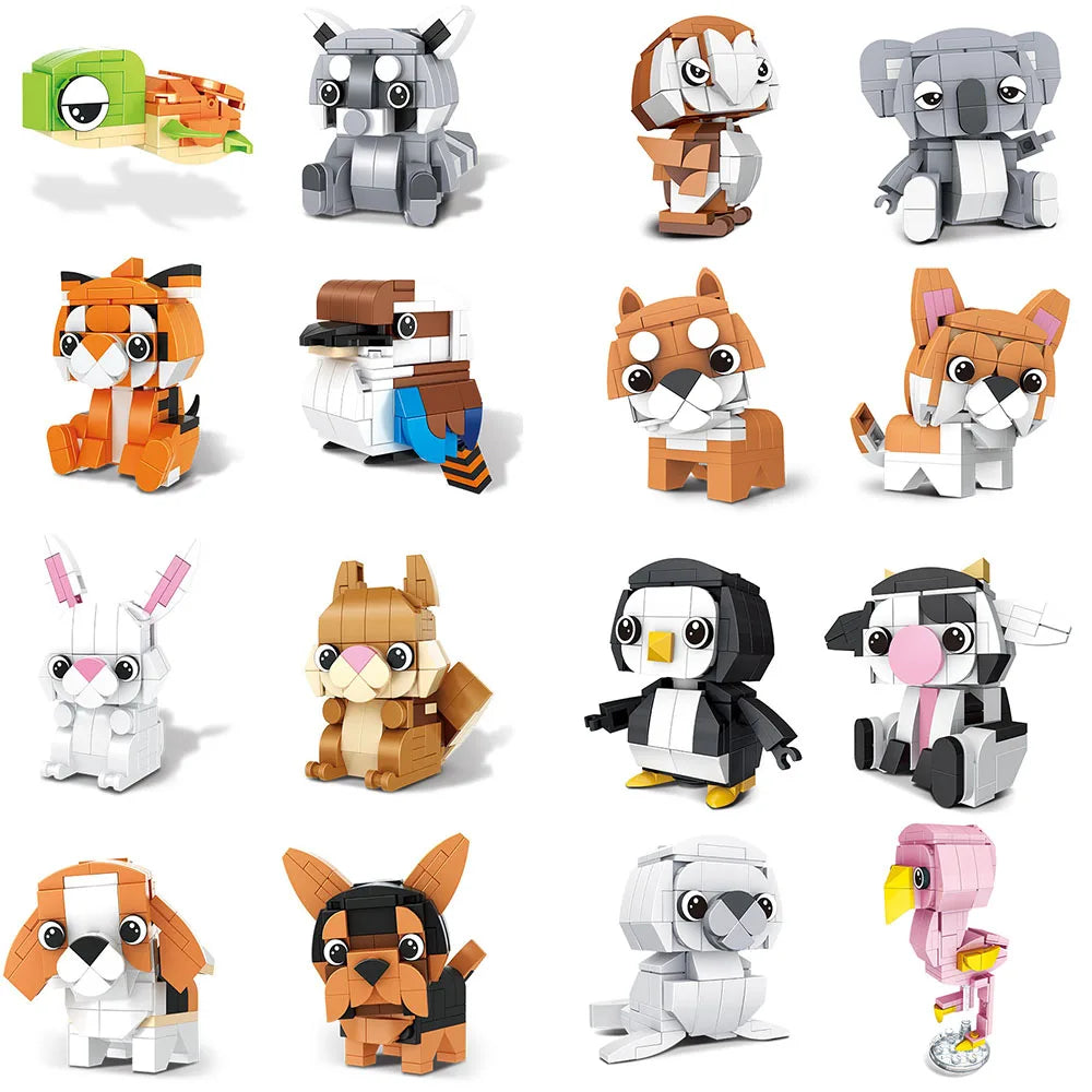 Bouwpakket Mini Dieren Blokjes – Hond, Tijger, Konijn, Pinguïn & Meer