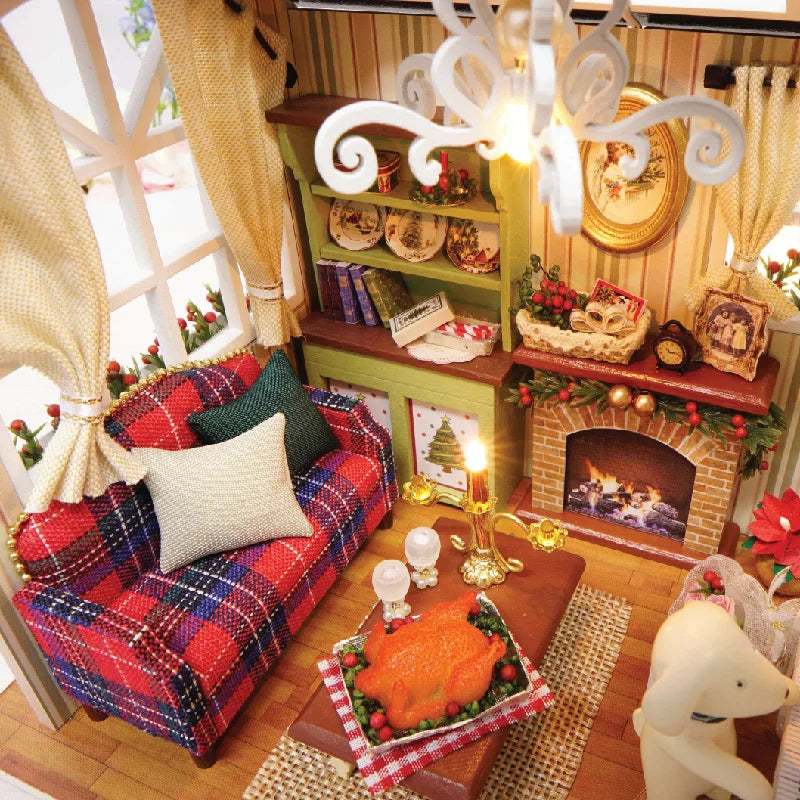 Zelfbouw Miniatuurhuisje met Meubels en Verlichting – Houten Set