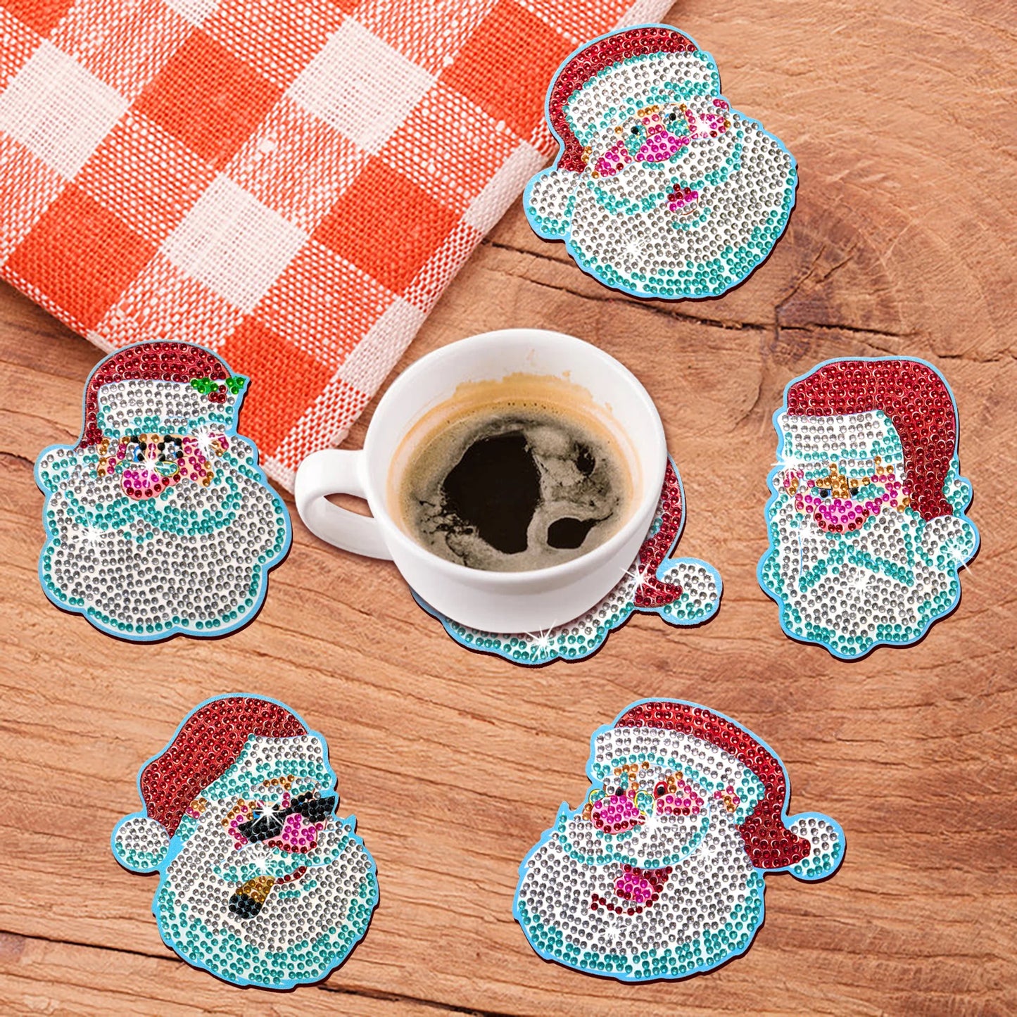 Diamond Painting Onderzetters Kerst Set – 10 Stuks met Houder - Kerstman