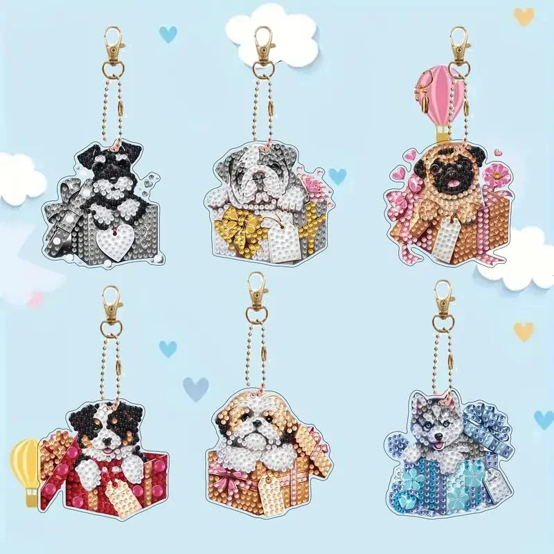 Diamond Painting Sleutelhangers Honde – 6 stuks creatieve mozaïek set