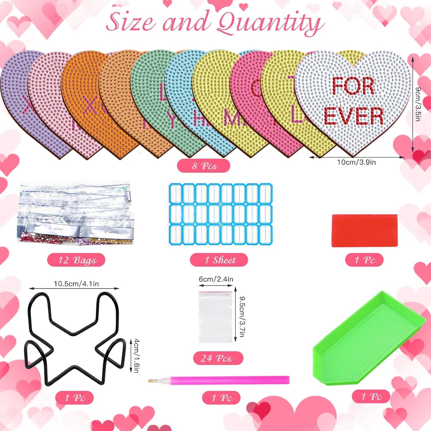 Diamond Painting Onderzetters - Set van 10 Hartjes met Houder