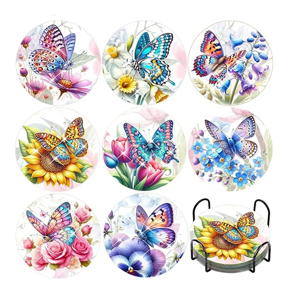 Diamond Painting Onderzetters Bloemen – Set van 8 met Houder
