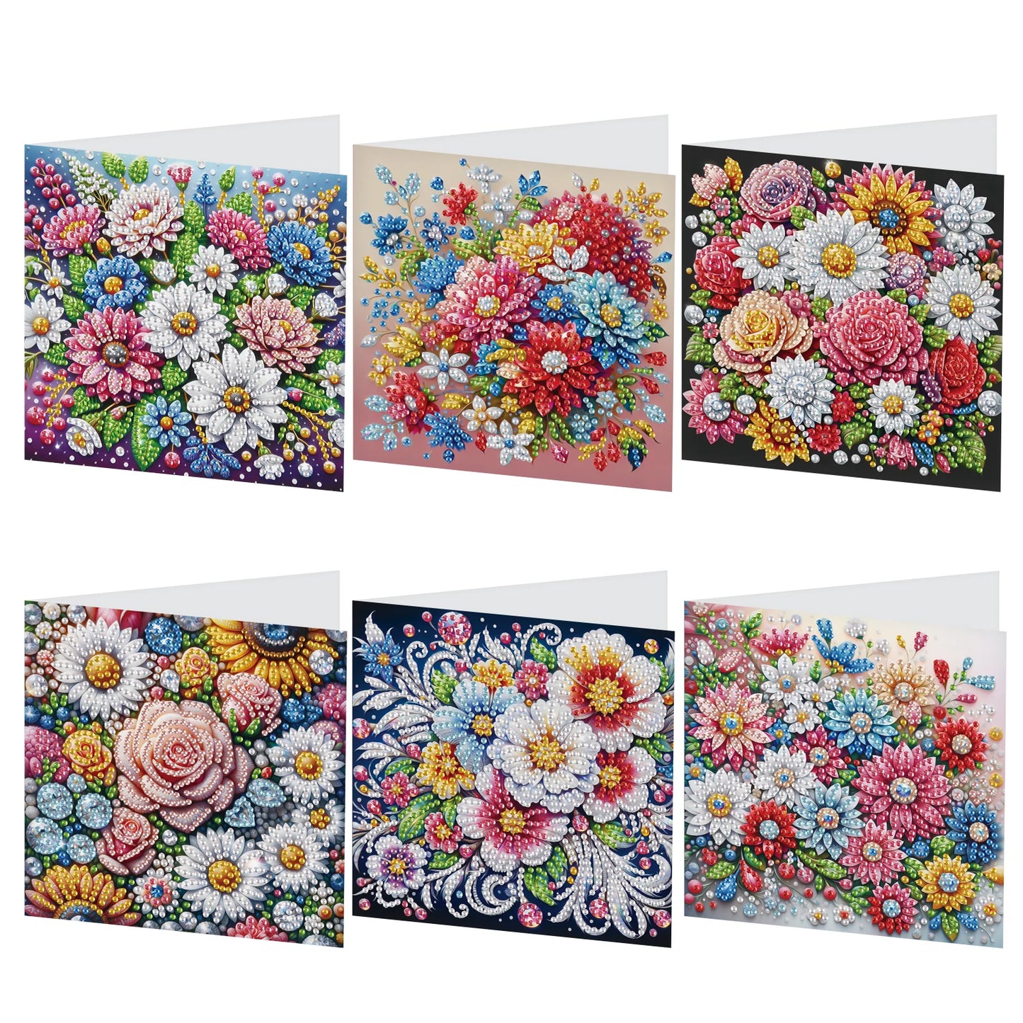 Diamond Painting Wenskaarten Set – Bloemen Festival met Enveloppen (6 stuks)
