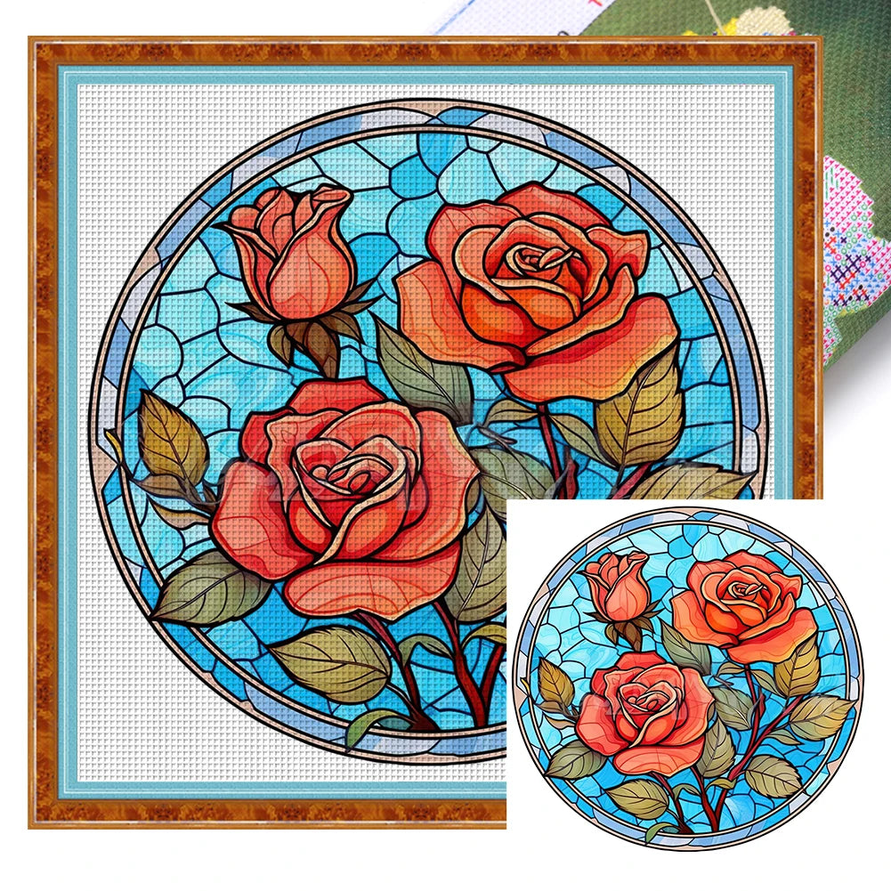 Borduurpakket Glas in lood design Bloem Patroon met Gedrukte Canvas en Eco-katoen
