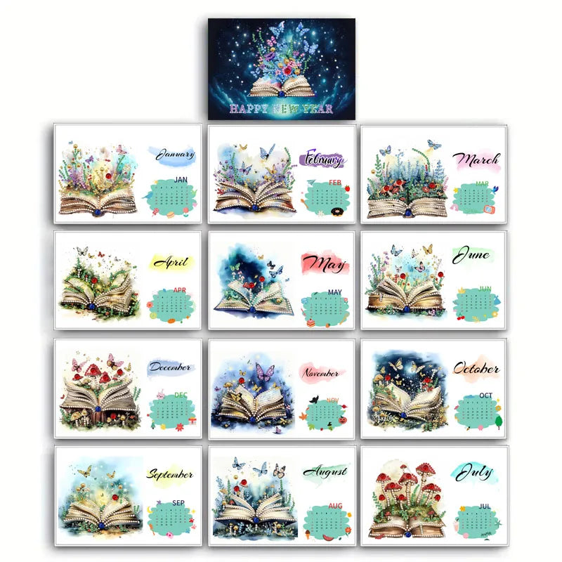 Diamond Painting Kalender 2026 Wolf en Bloemenpatroon – Creatieve Steentjes Set