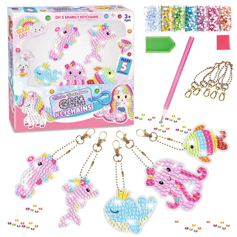 Diamond Painting Sleutelhanger set - Zeemeermin en Eenhoorn - voor kinderen