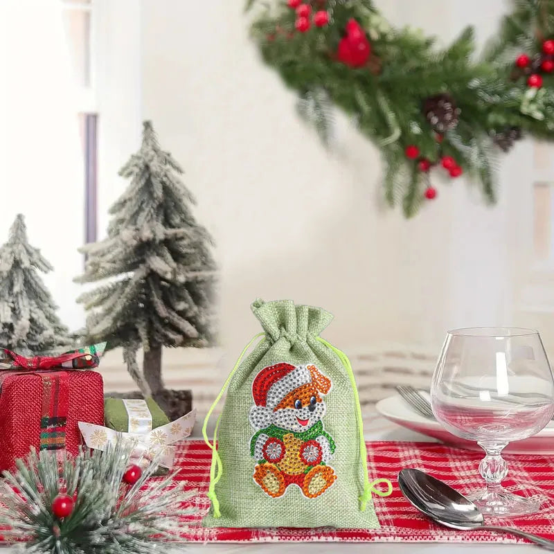Diamond Painting kerst knutselset - linnen snoepzakje en trekkoord