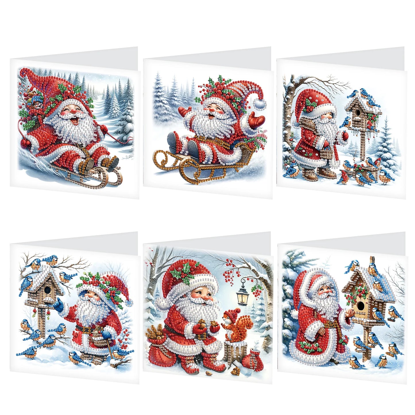 Diamond Painting Kerstkaarten set – 6 stuks met enveloppen en feestelijk design