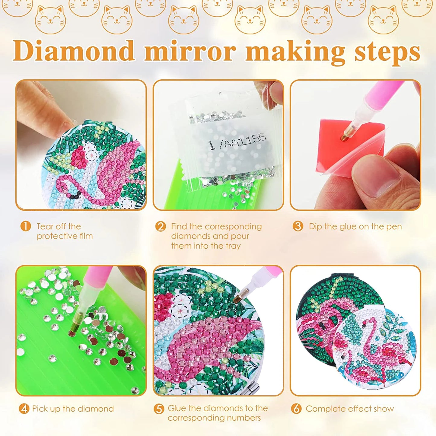 Diamond Painting Make-up Spiegel - Flamingo