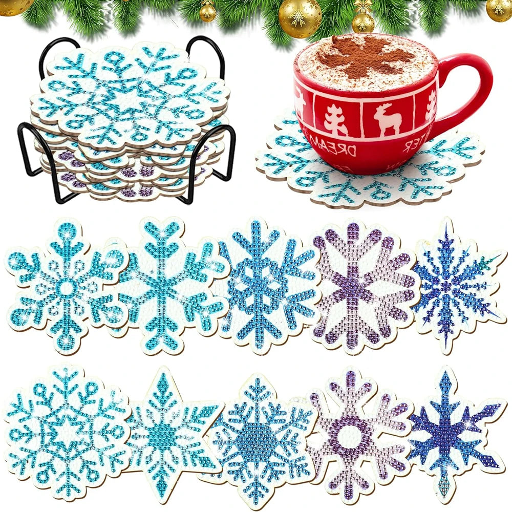Diamond Painting Onderzetters Kerst – Set van 10 met Houder