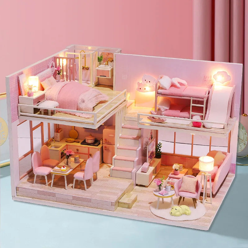 Zelfbouw Miniatuurhuisje met Meubels en Verlichting – Hout en Decoratie