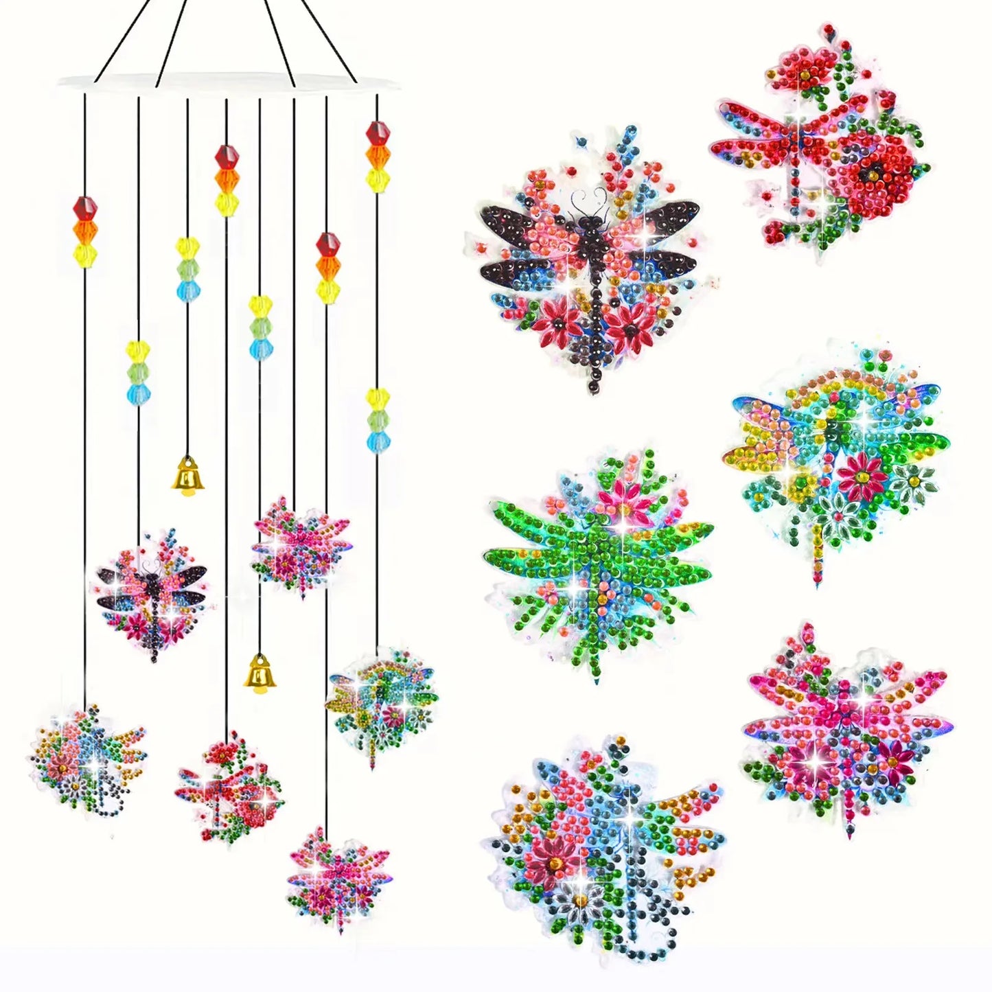 Diamond Painting Windgong Vlinders, Kolibrie en Libelle met Klokjes – Dubbelzijdig
