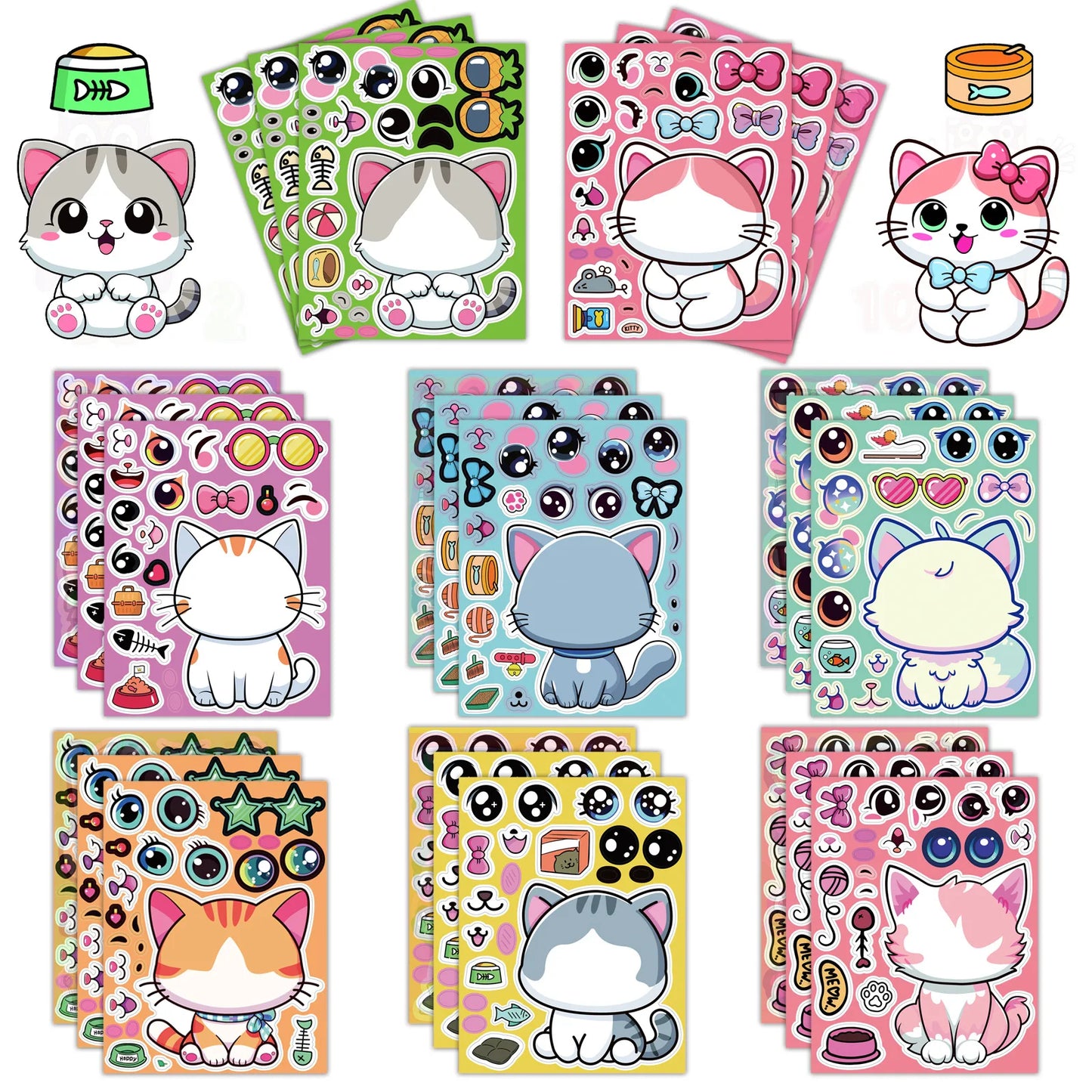Sticker pret – Schattige Katten Puzzelstickers voor Creatief Plakplezier