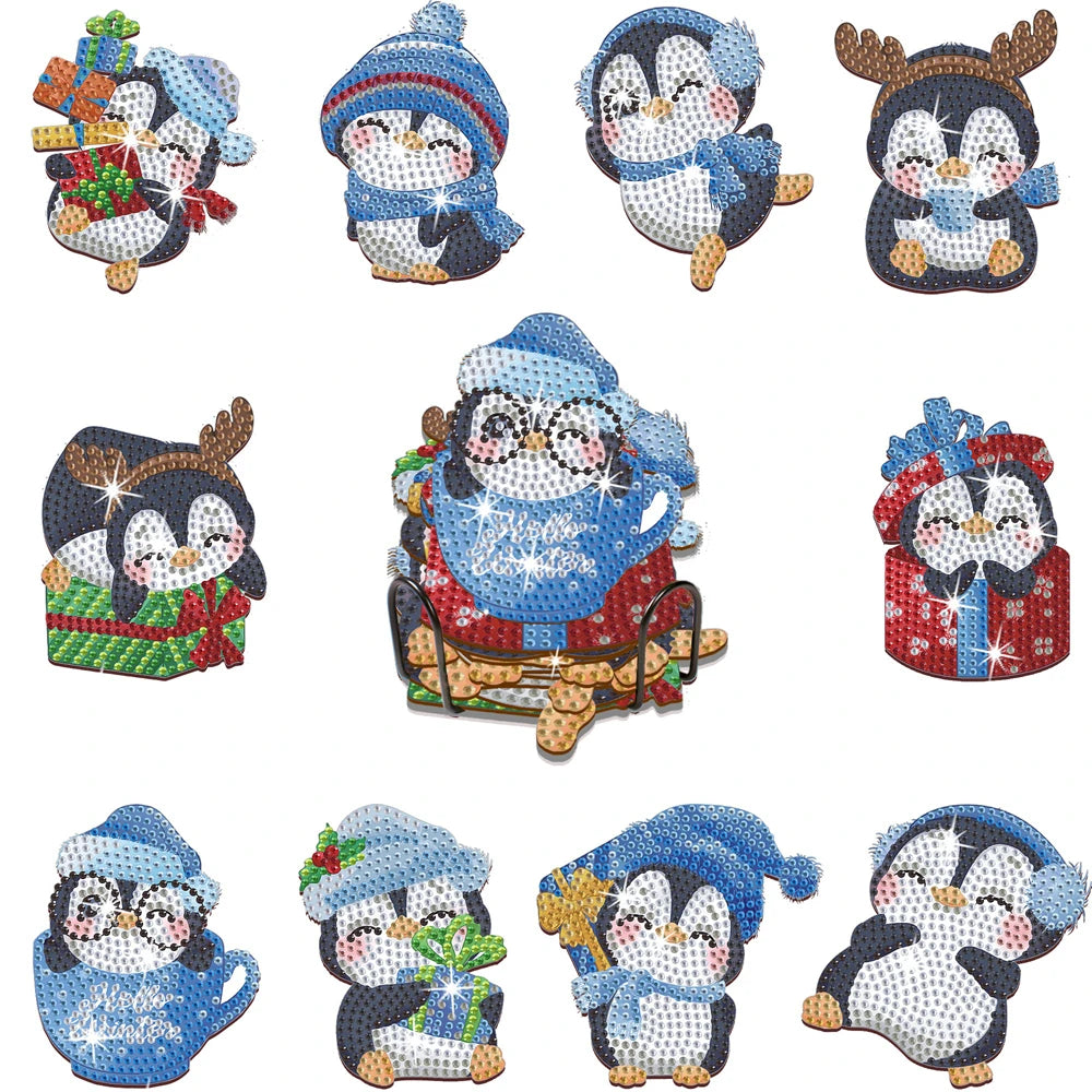 Diamond Painting Onderzetters Kerst – Set van 10 met Houder