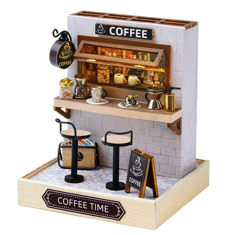 Zelfbouw miniatuurhuisje Houten Poppenhuis met LED Verlichting en Kamerdecoratie - QT-048