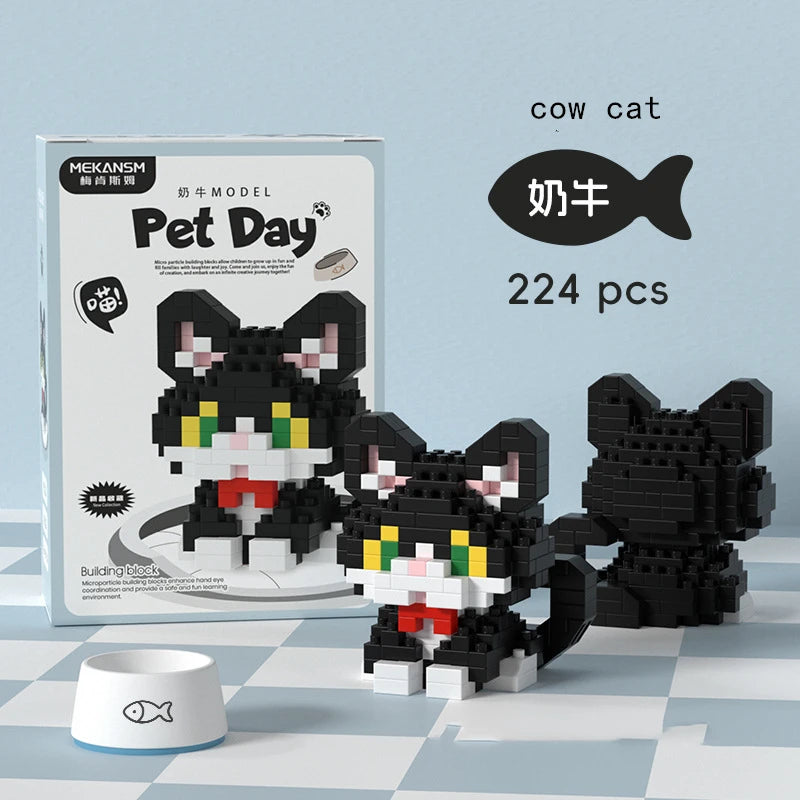 Bouwpakket schattige Husky & kat speelgoed – mini blokjes puzzelplezier