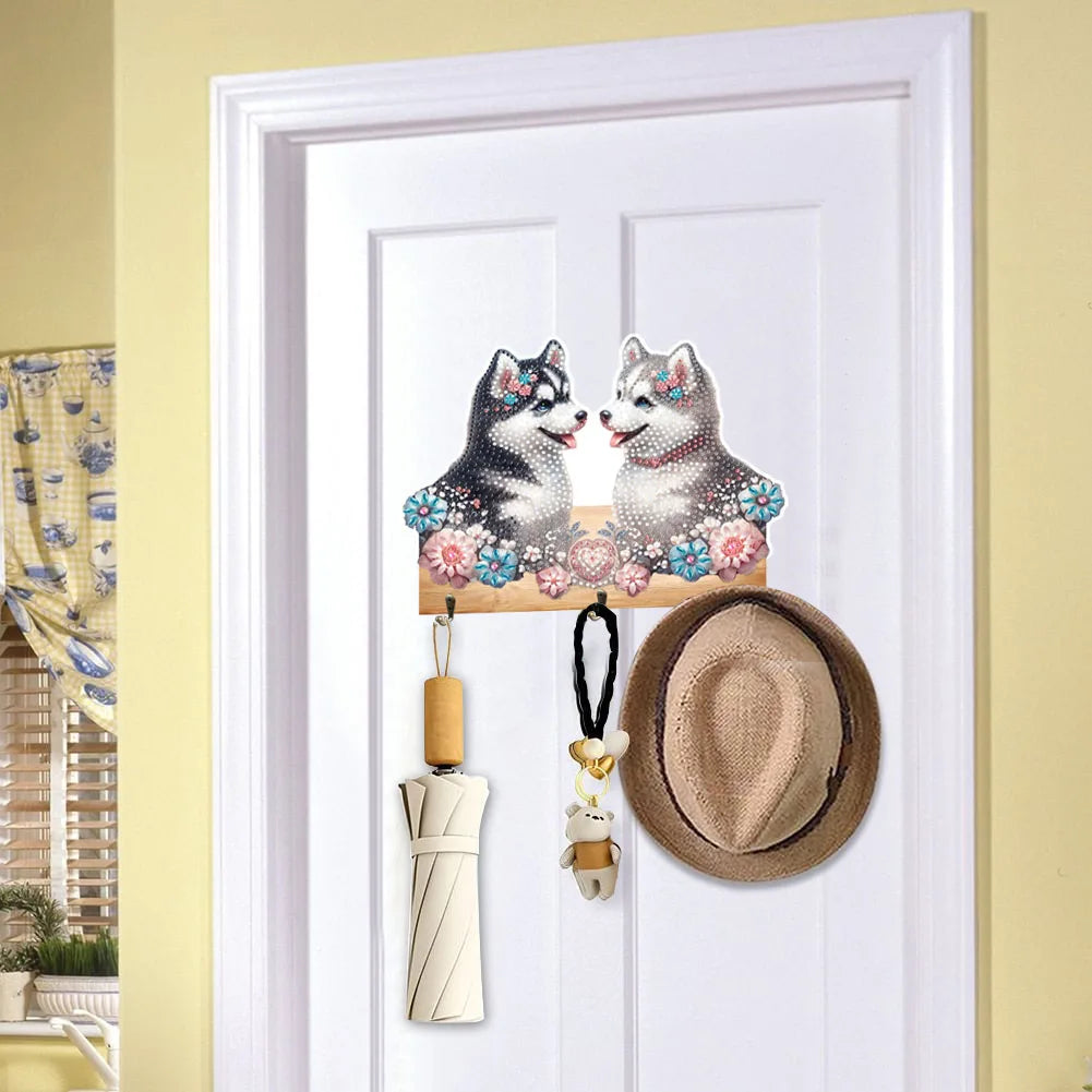 Diamond Painting Kapstok/Sleutelrek – Houten Haakjes met Schattige Dieren