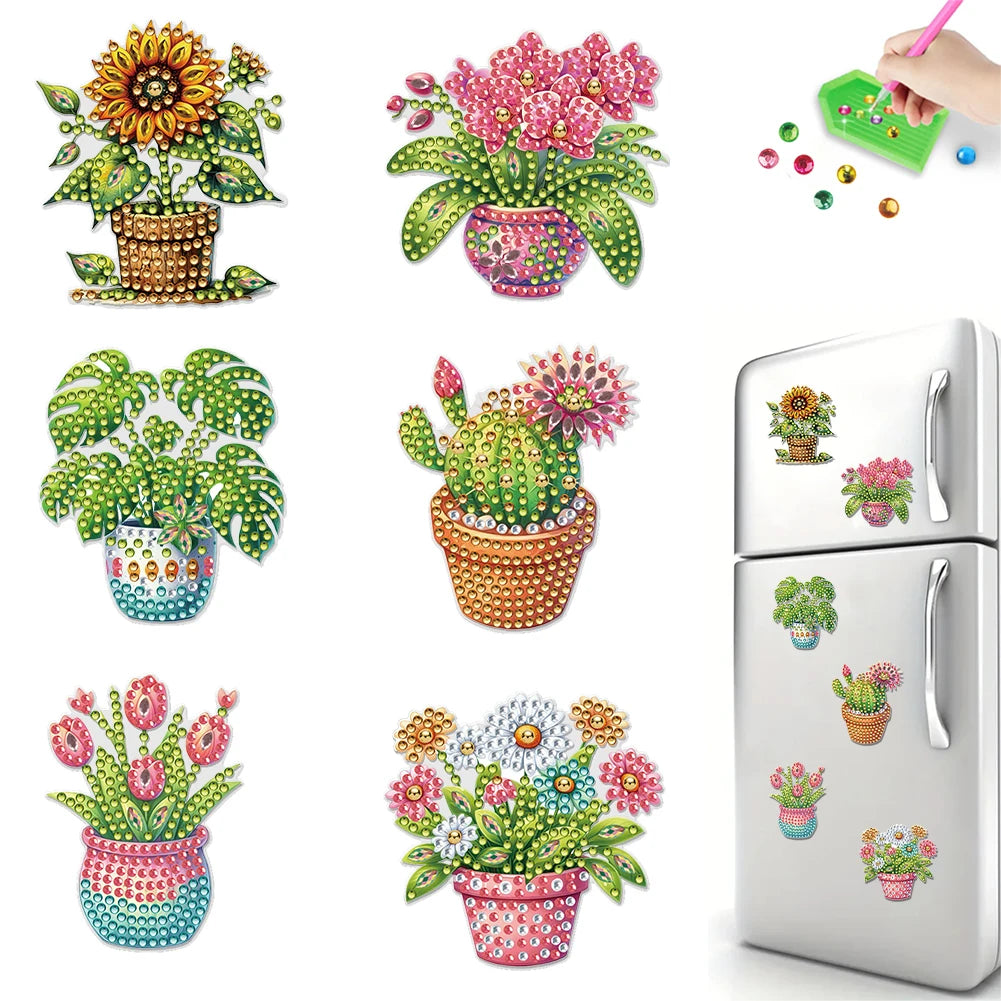 Diamond Painting Magneten – Set van 6 Koelkastmagneten (Eten, Bloemen of Amerikaanse Thema's)