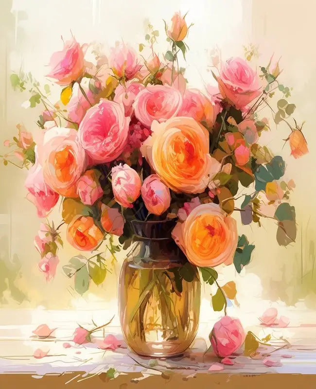 Schilderen op nummer Bloemen – Modern Bloemenontwerp op Linnen Canvas met Acrylverf