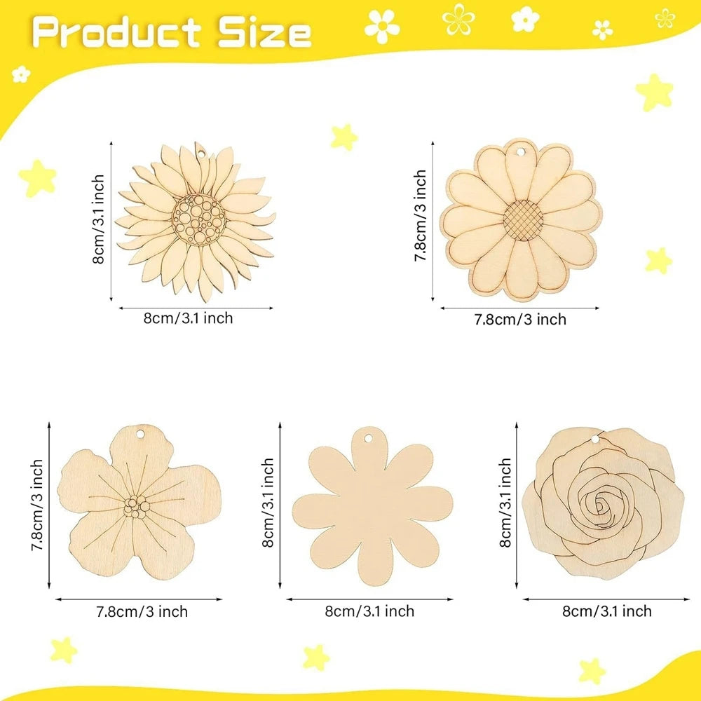 Houten figuur om zelf te kleuren/schilderen – bloemen hangers (10 stuks)