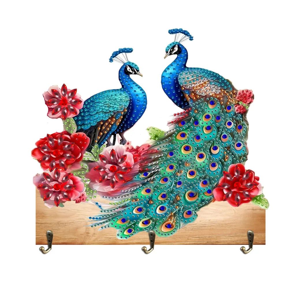 Diamond Painting Kapstok/Sleutelrek met Pauw of Panda – Houten Haakjes voor Keuken of Badkamer