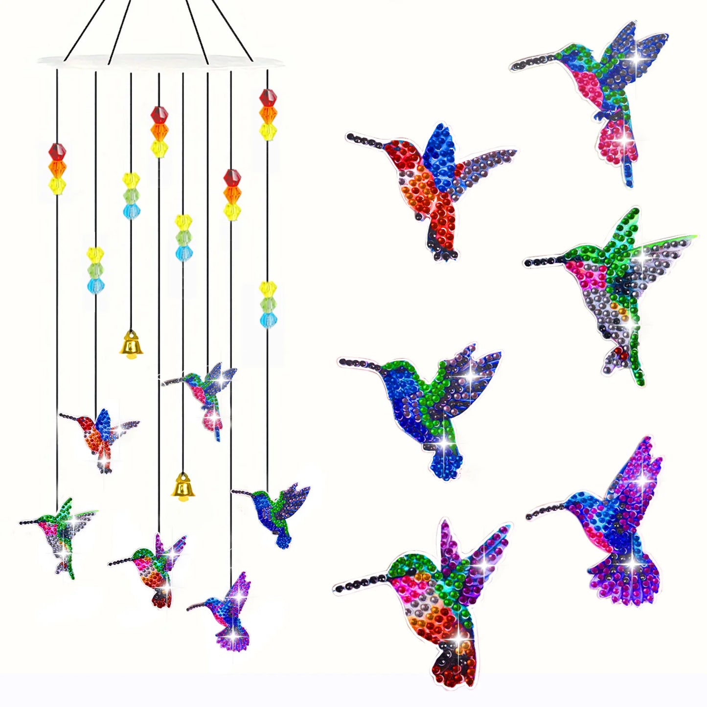 Diamond Painting Windgong Vlinders, Kolibrie en Libelle met Klokjes – Dubbelzijdig
