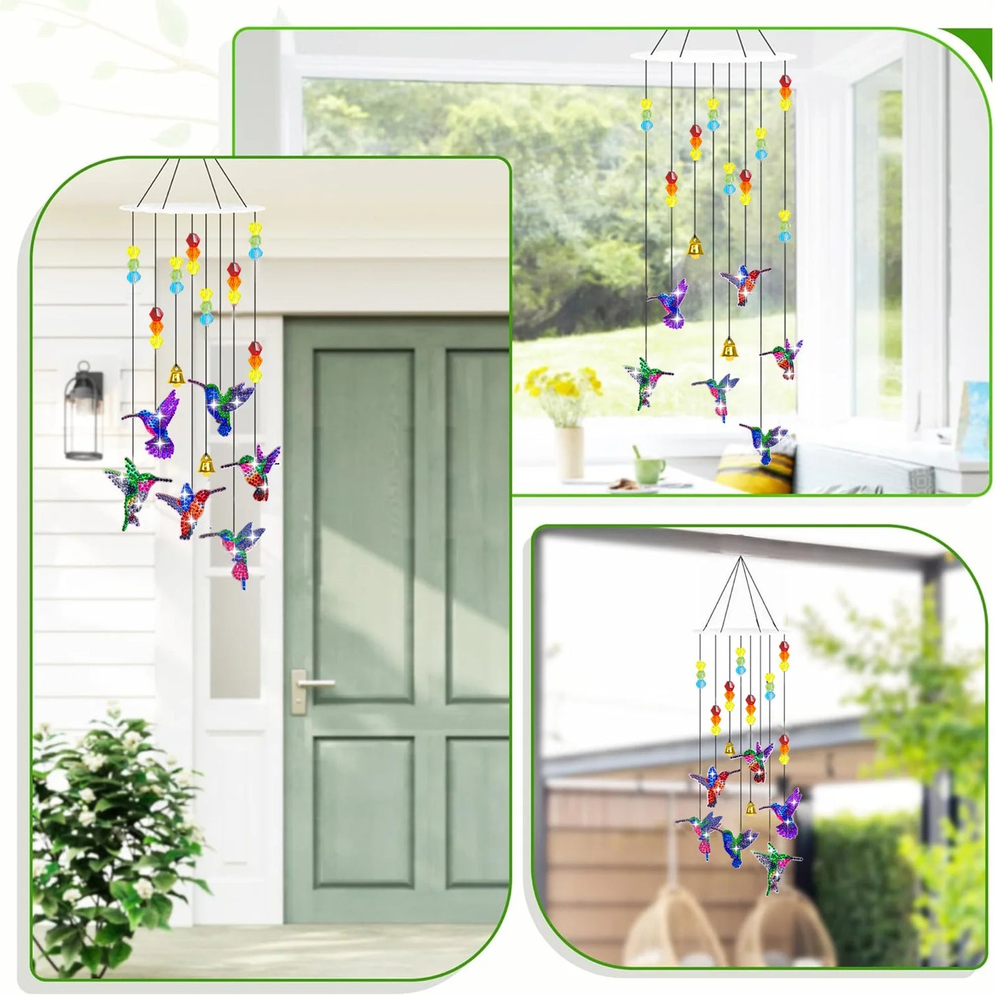Diamond Painting Windgong Vlinders, Kolibrie en Libelle met Klokjes – Dubbelzijdig