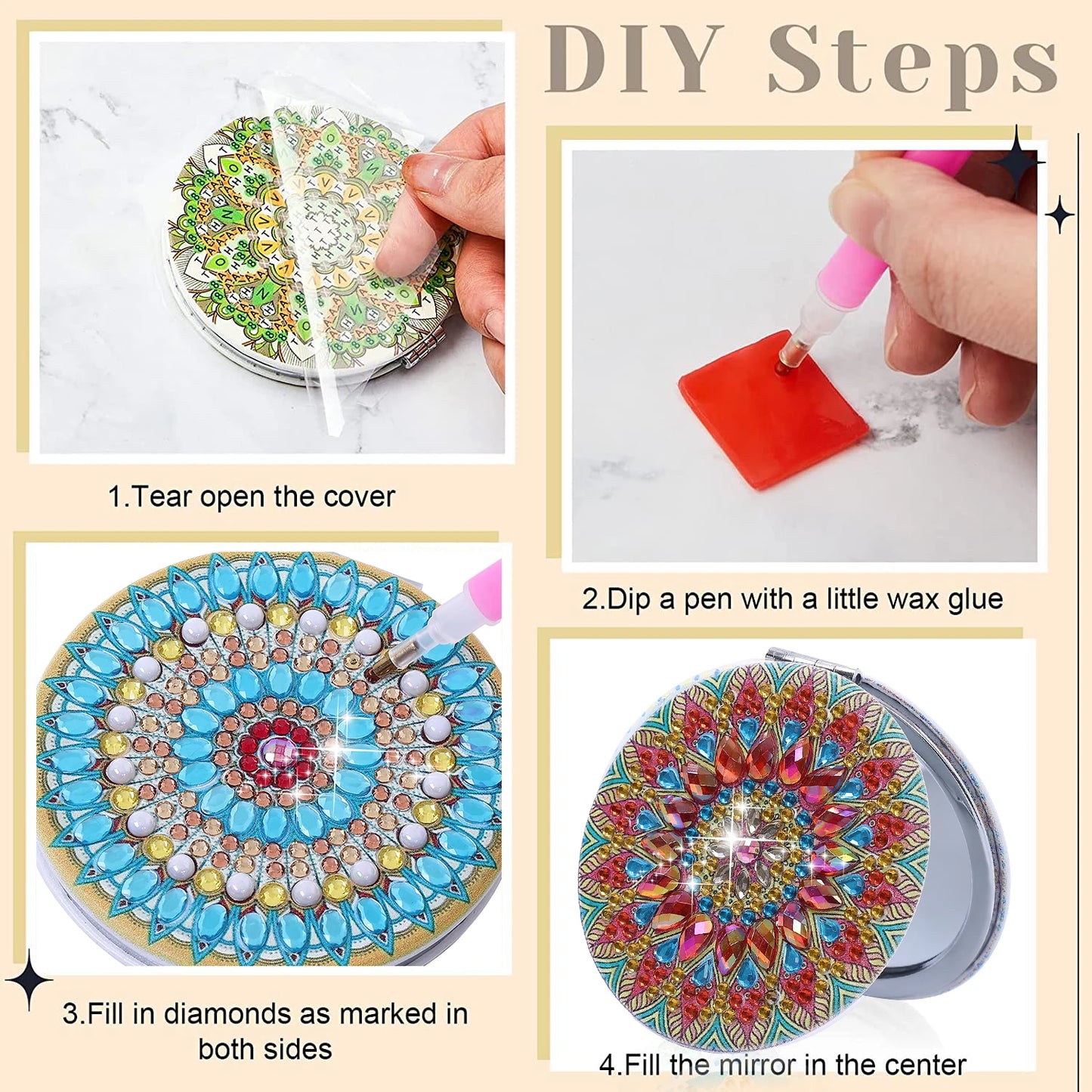 Diamond Painting Make-up spiegel Mandala - Compacte Opvouwbare Spiegel met Steentjes