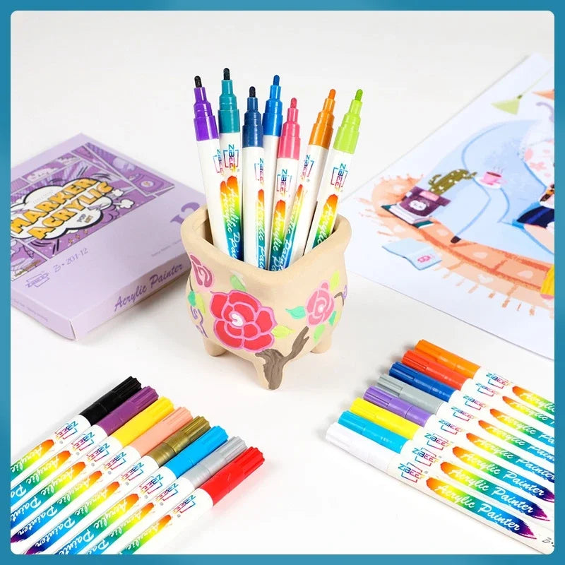Stiften set tot 12-120 kleuren acrylverf stiften voor steen, textiel, glas & canvas