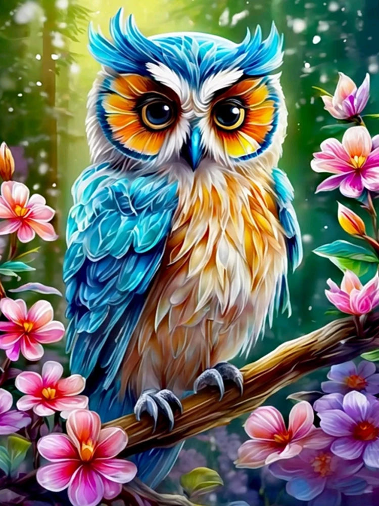 AB Diamond Painting op canvas Uil, Kolibrie en Bloemen - Volledige bedekking steentjes