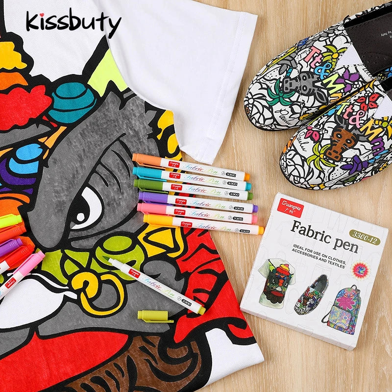 Stiften set voor textiel – 12 of 24 kleuren permanente textielmarkers