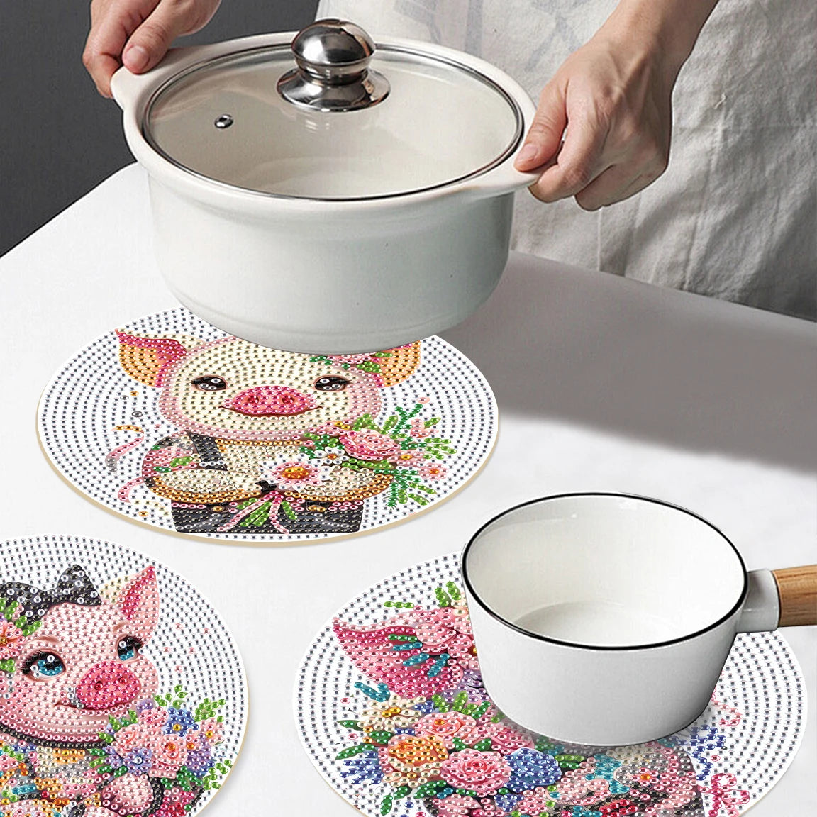 Diamond Painting Placemat set – Varkentje design voor creatieve tafeldecoratie