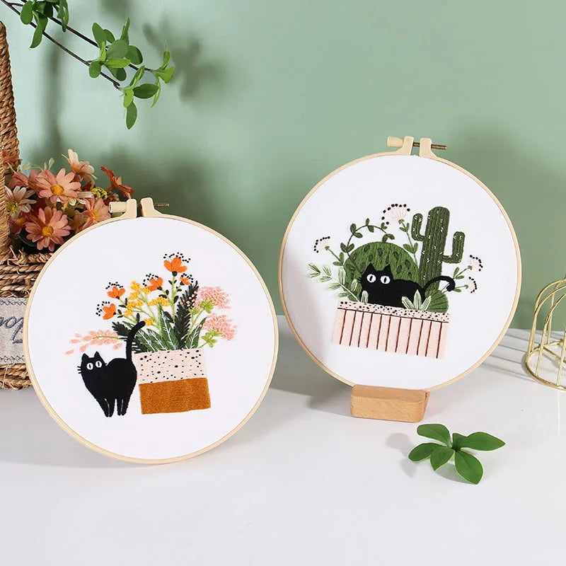 Borduurpakket Rond Kat Landschap – Compleet Borduurset voor Beginners