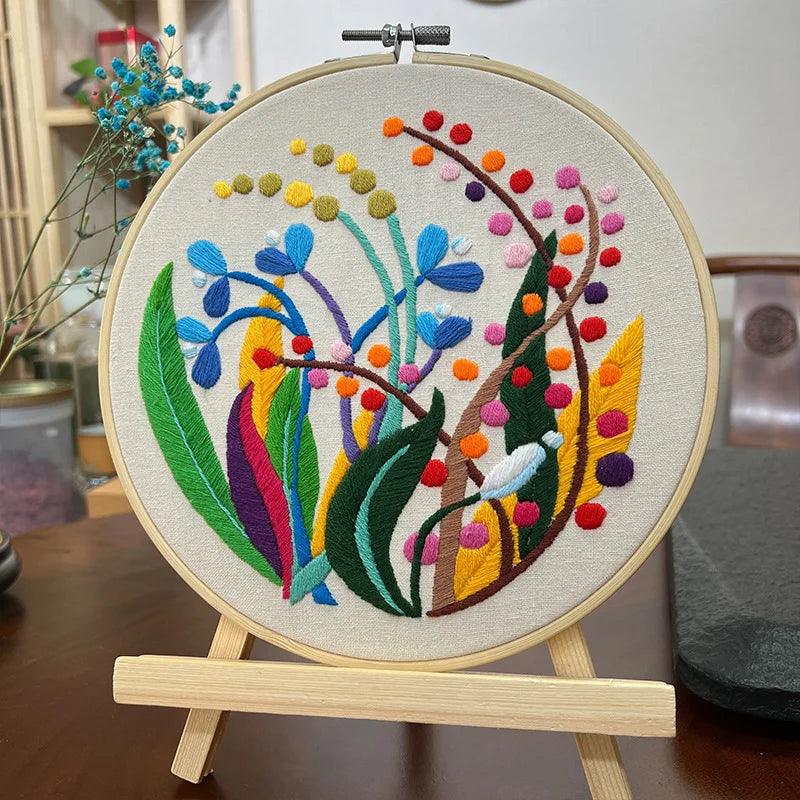 Borduurpakket rond - Konijn met bloemen kruissteek set voor beginners