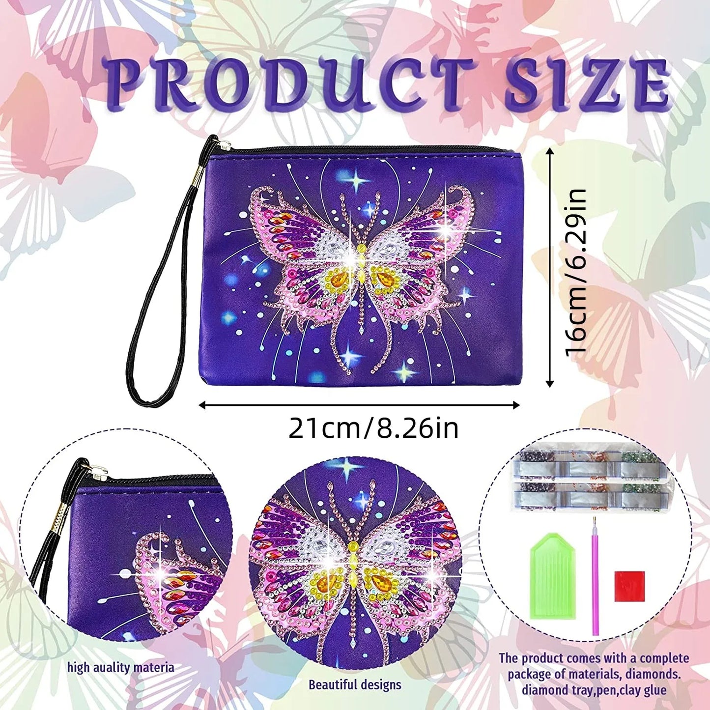 Diamond Painting Etui - Vlinder Mandala Handtas van PU Leer