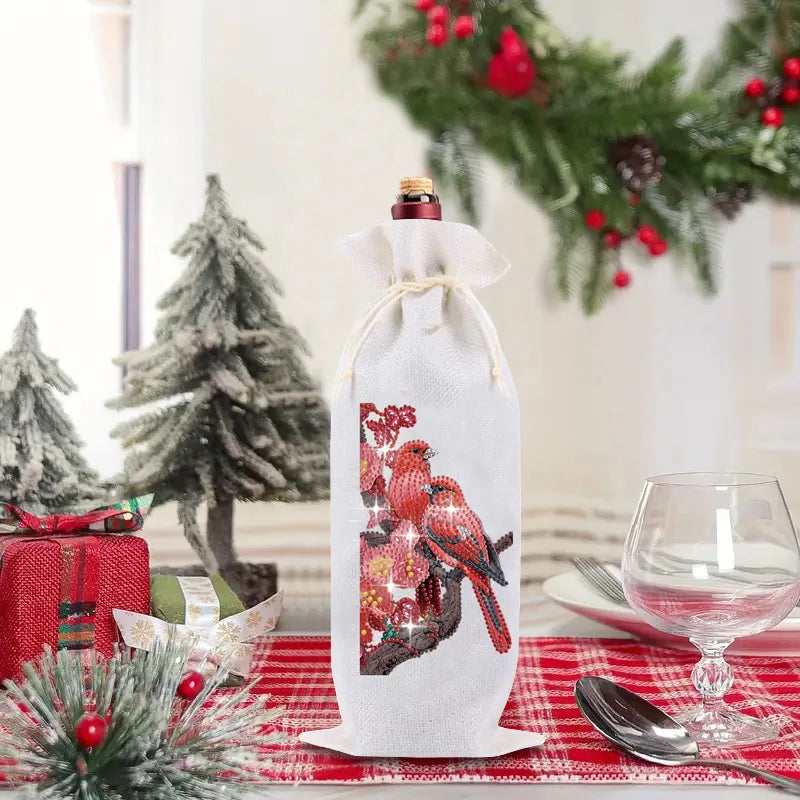 Diamond Painting Wijnfleszak met dierenprint – Kerst & Cadeau verpakking