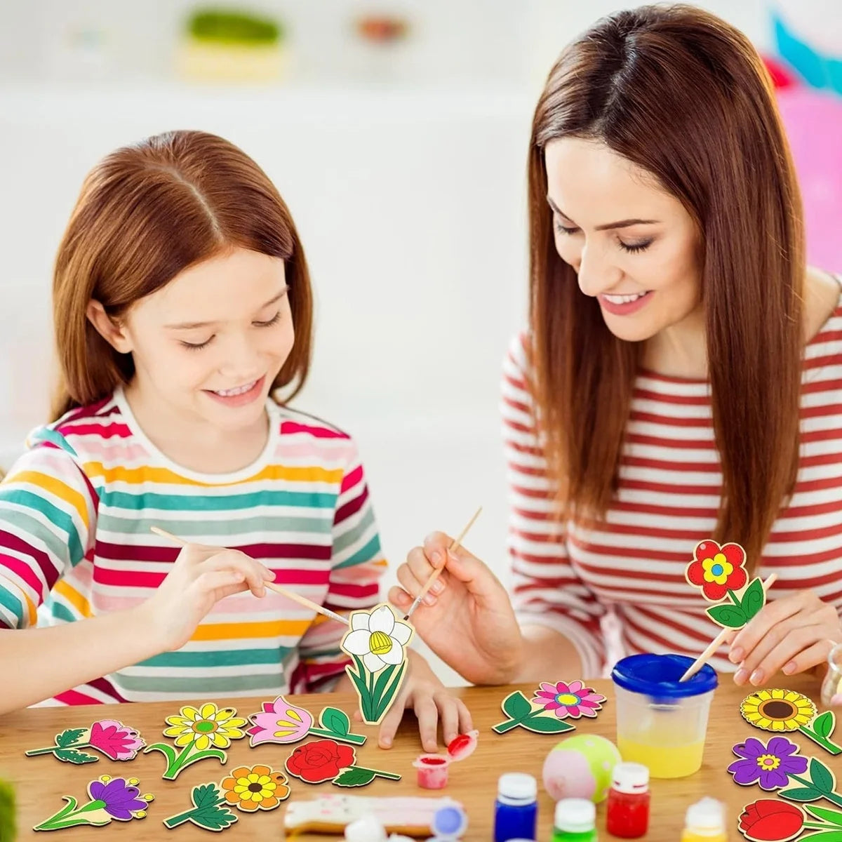 Houten figuur om zelf te kleuren/schilderen – Lente bloemen set 12 stuks