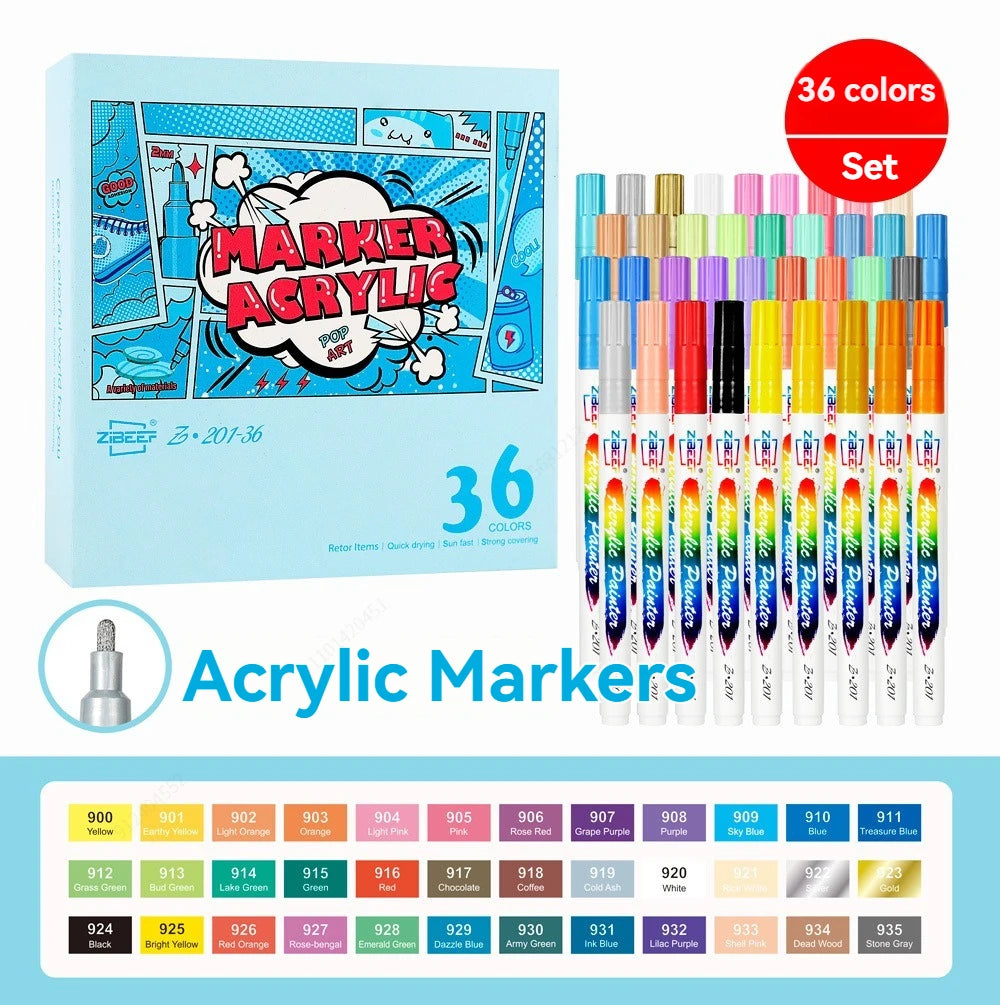 Stiften set tot 12-120 kleuren acrylverf stiften voor steen, textiel, glas & canvas