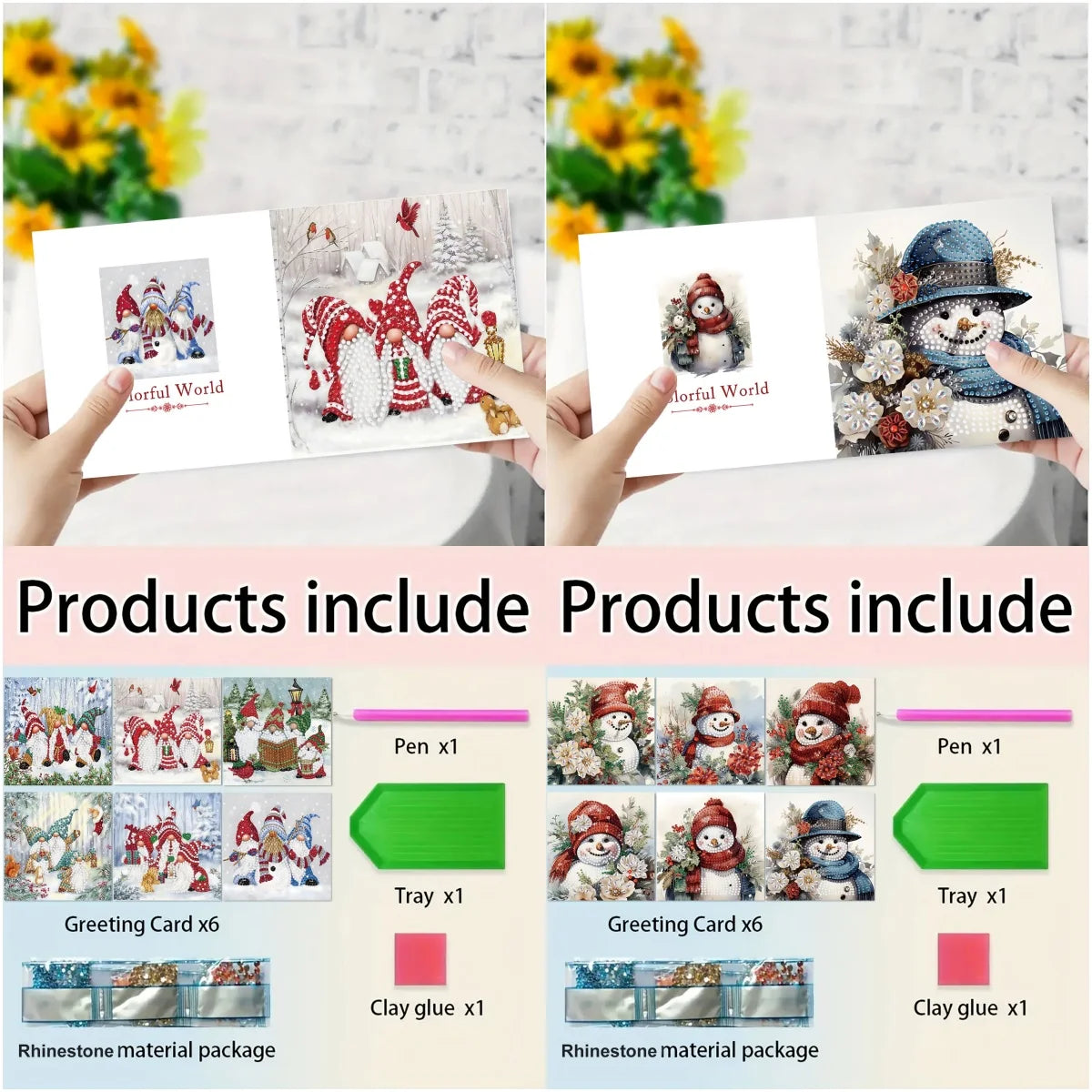 Diamond Painting Kerstkaarten set met Kabouters en Sneeuwpoppen