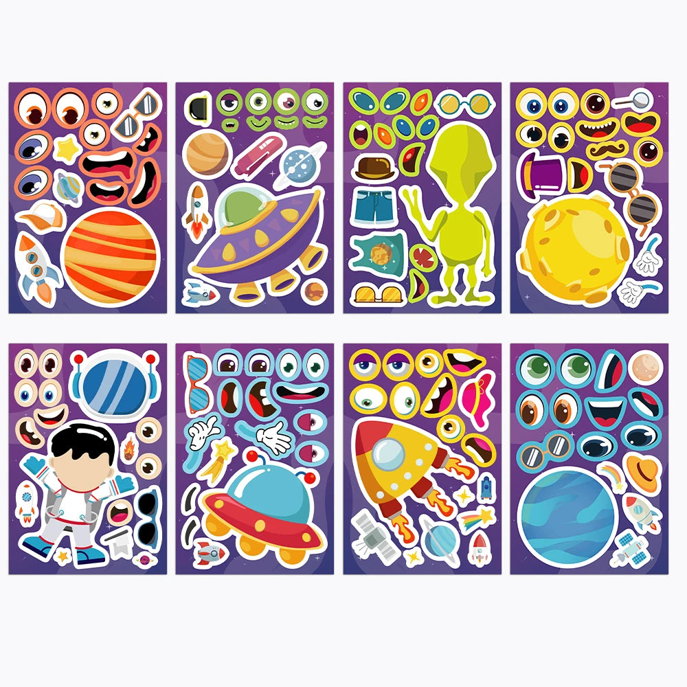 Sticker pret – Schattige ruimte stickers met planeten & astronauten (8 stuks)