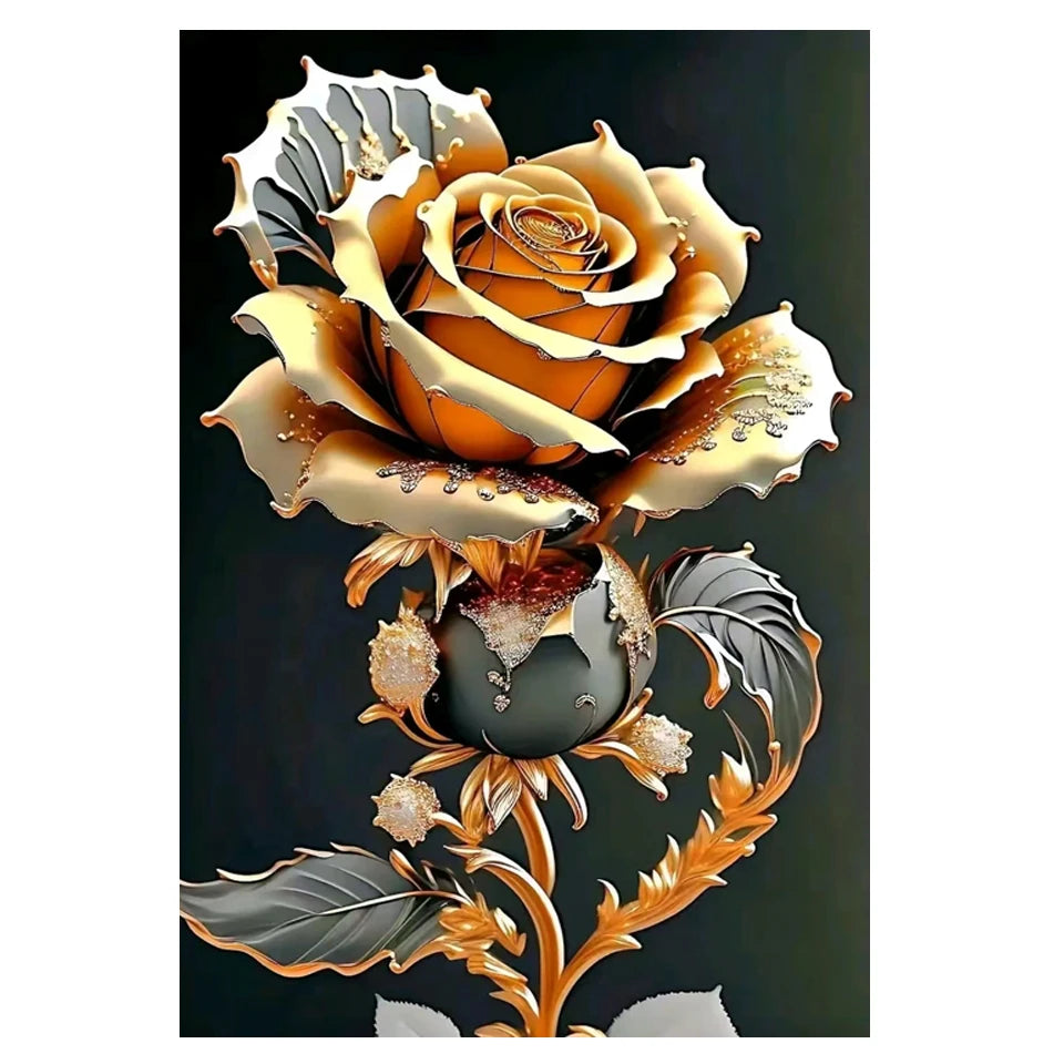 AB Diamond Painting op canvas – Gouden Rozen – Volledige bedekking – Keuze uit ronde of vierkante AB/Fairydust steentjes