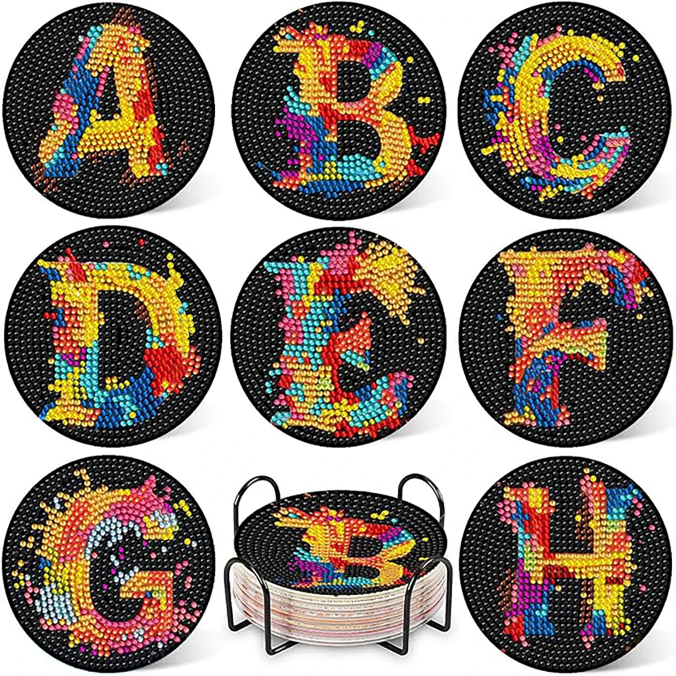 Diamond Painting Onderzetters Bloemen – Set van 8 met Houder