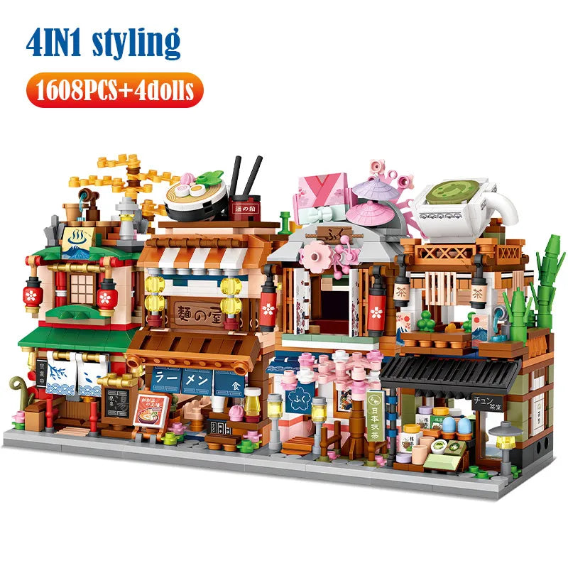 Bouwpakket Mini Stadshuisjes – Japans Straatbeeld met 4-in-1 Blokkenset