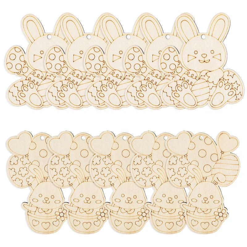 Houten Paas figuren om zelf te kleuren/schilderen – Konijn en Ei Hangers