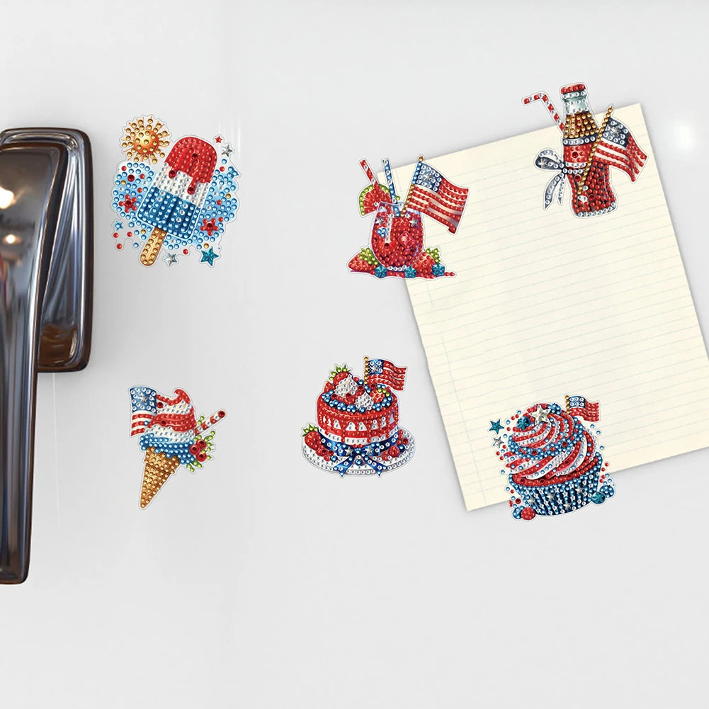Diamond Painting Magneten – Set van 6 Koelkastmagneten (Eten, Bloemen of Amerikaanse Thema's)