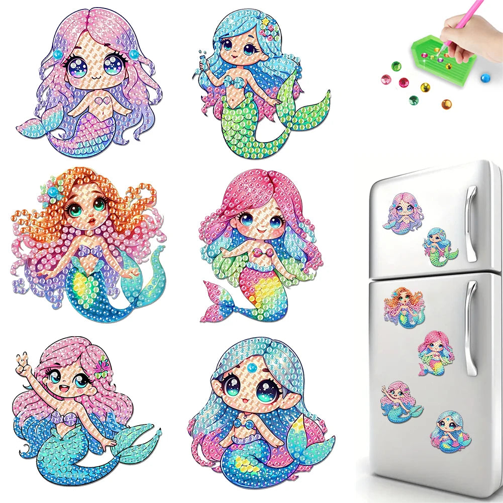 Diamond Painting Magneten – Set van 6 Koelkastmagneten met Steentjes (diverse ontwerpen)