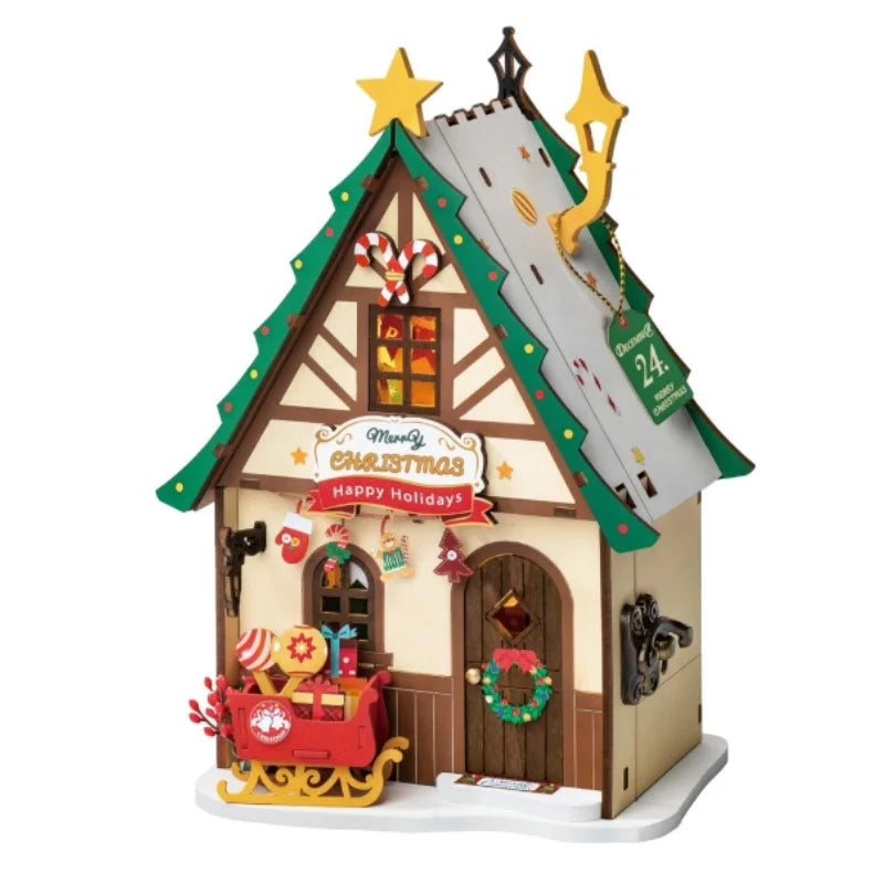 Zelfbouw miniatuur huisje met kersthaard – knus wintertafereel