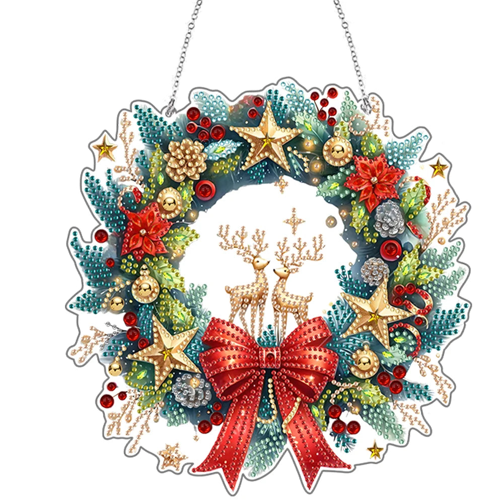 Diamond Painting Kerstkrans Acryl Raamhanger met Strass Steentjes - GH379