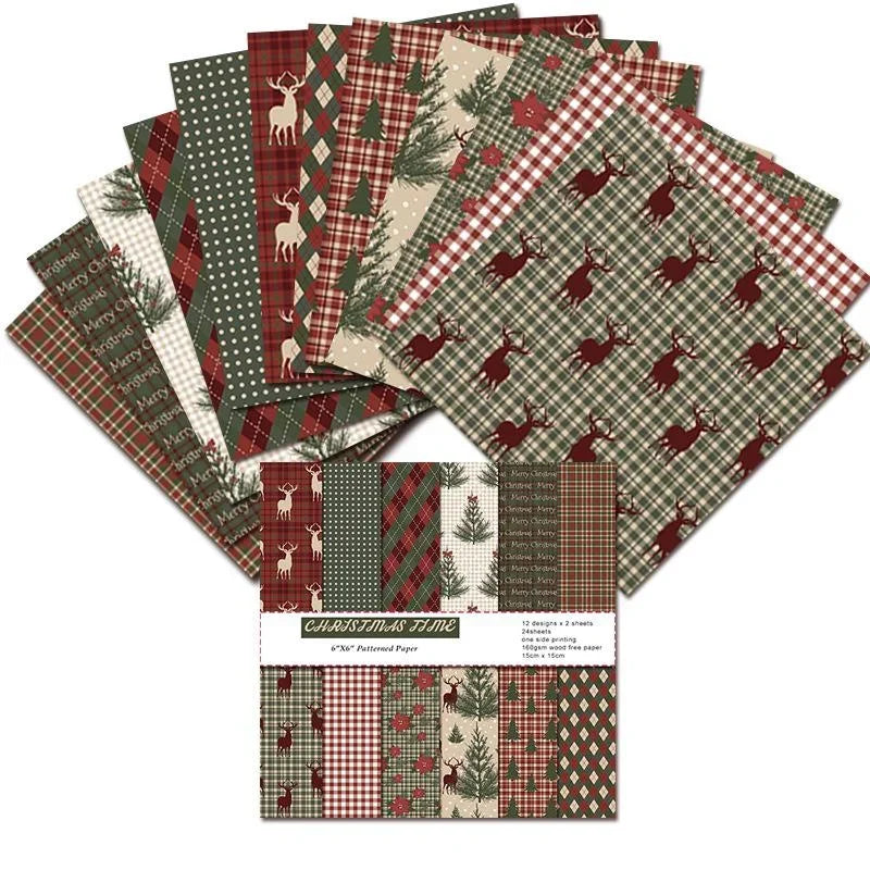 Vintage Kerst Scrapbook Papierblok - 24 vellen voor DIY & Kaarten