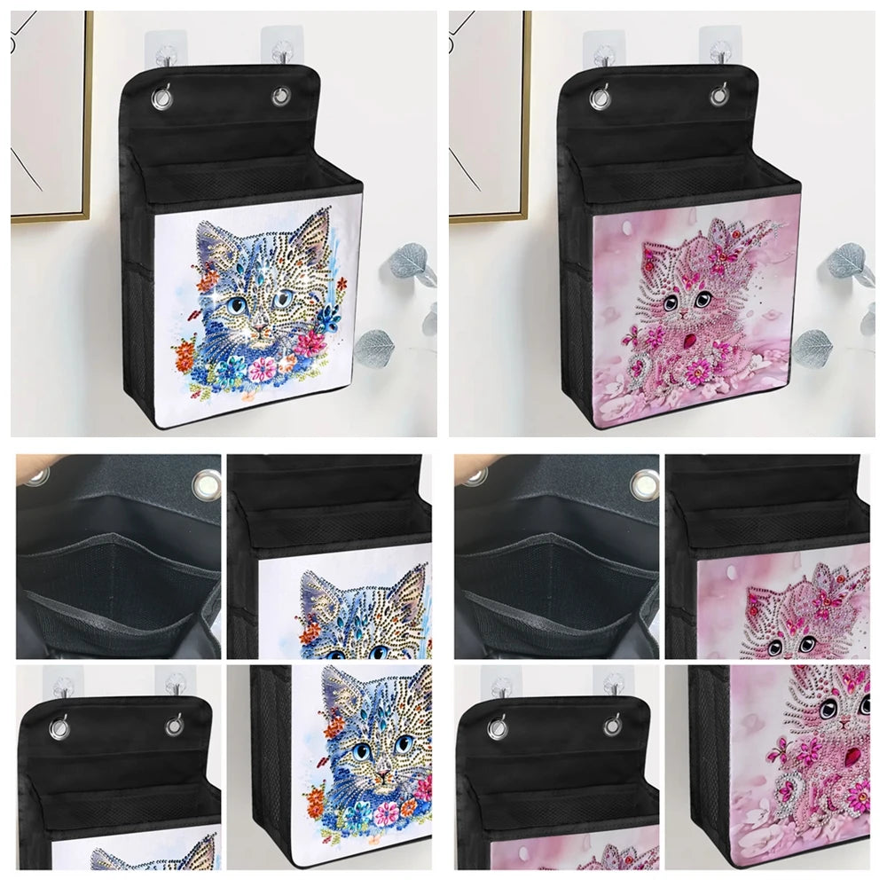 Diamond Painting Opbergzak met Vlinder en Katten – Hangbare Canvas Tas met Steentjes